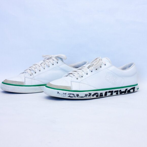 650$ BALENCIAGA - Match Tennis Distressed Leather Sneakers - Men - White Size 10 - Picture 2 of 16